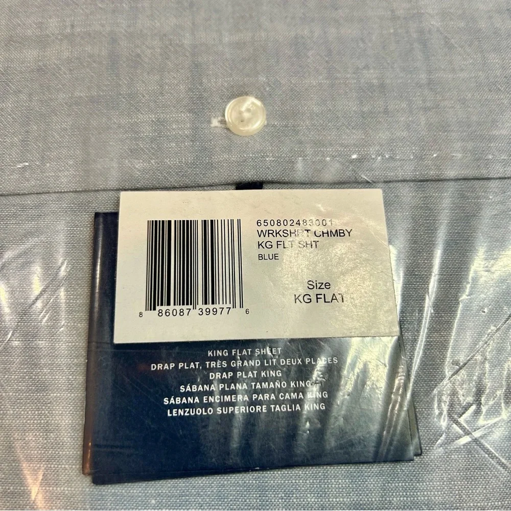 Ralph Lauren Home Workshirt Chambray King Size Flat Sheet Blue New in Package